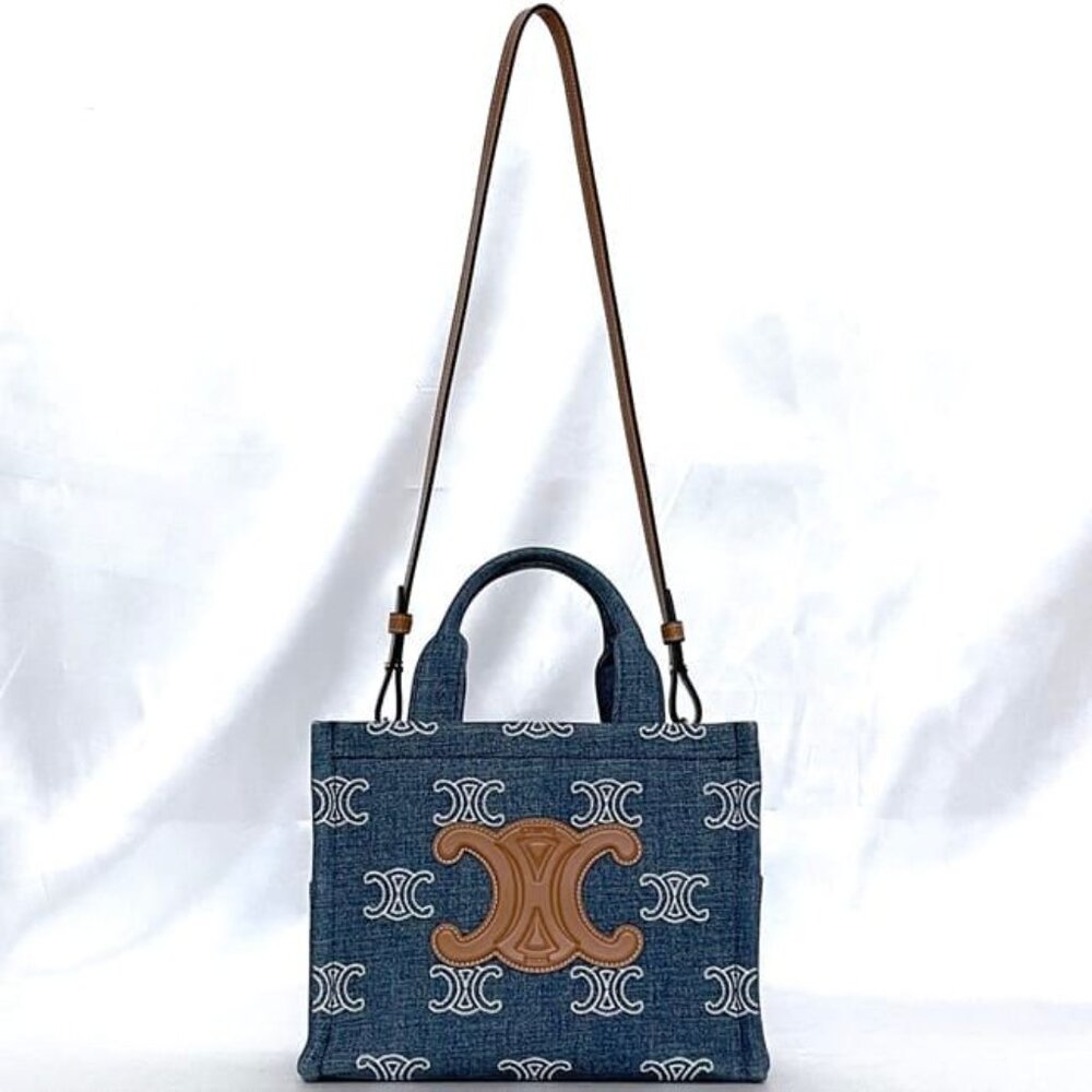 Celine 2-Way Bag Cabas Tice Blue Brown Triomphe - Picture 2 of 10